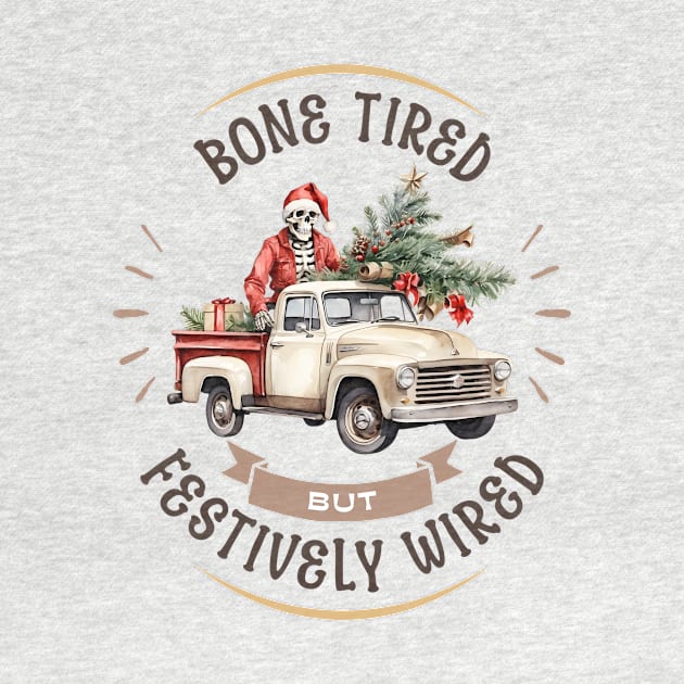 Funny Christmas Skeleton Wearing Santa Hat, Pickup Truck with Tree by TheCloakedOak